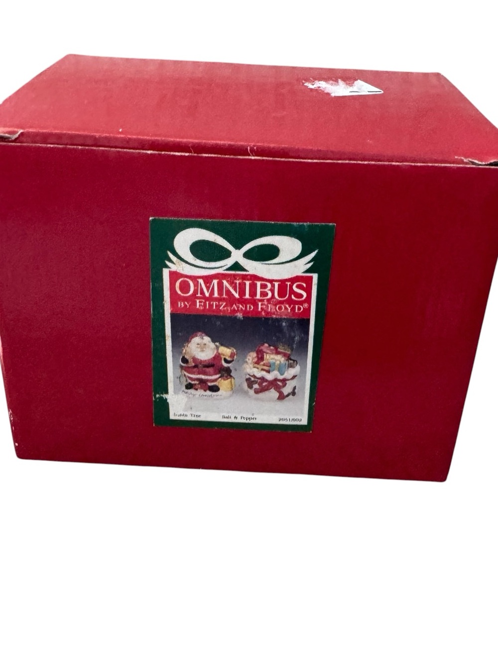 FITZ & FLOYD OMNIBUS Christmas Vintage Salt & Pepper Shakers Santa Toy Bag